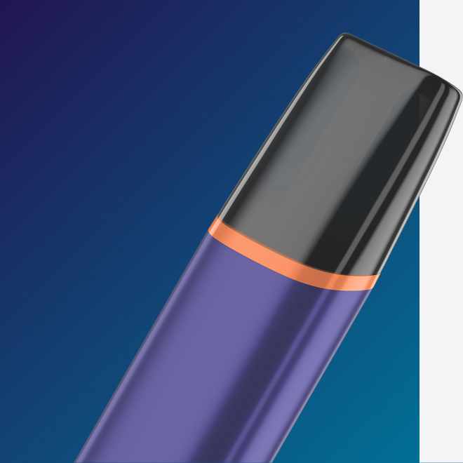 VEEV ONE vaping device close up of mouthpiece and purple hardware.