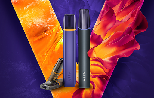VEEV ONE and VEEV NOW ULTRA vaping devices with VEEV ONE pods and a V logo in the background.